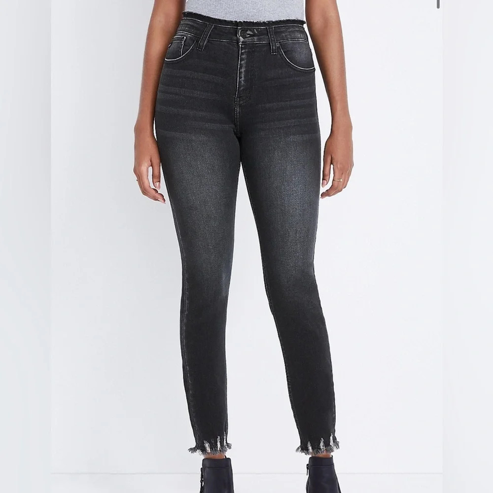 KanCan Charcoal Black High Rise Frayed Waist Skinny Jeans 29 Women’s